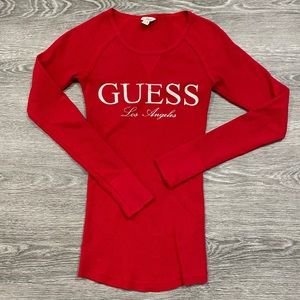 Red GUESS long sleeve top with Los Angeles logo